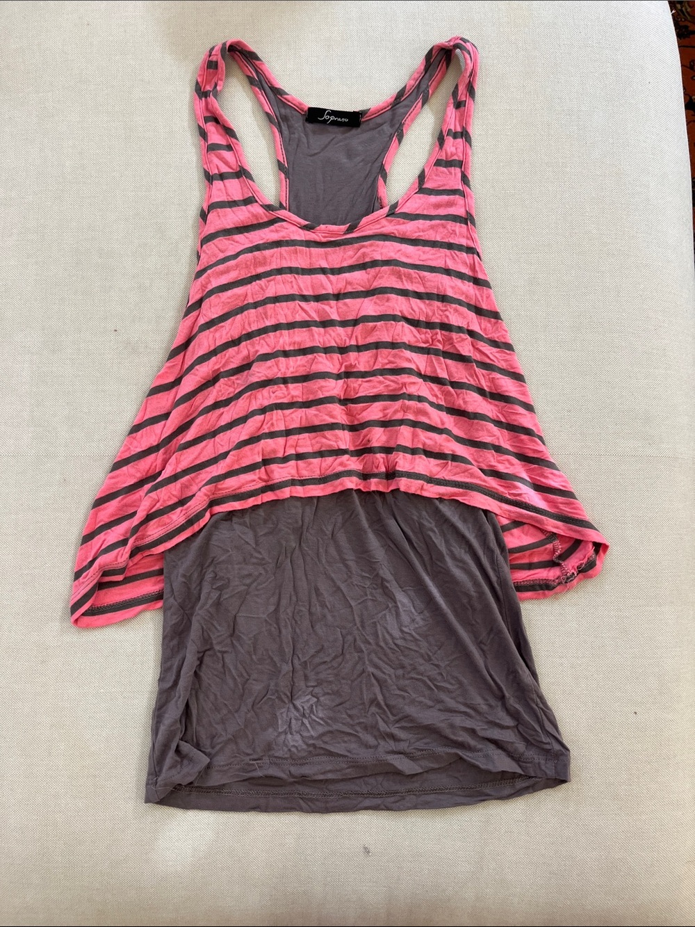 Pink & Gray Layered Racerback Tank